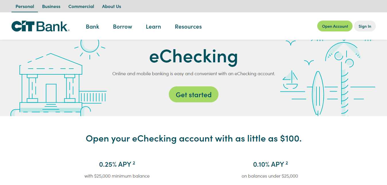 cit bank echecking screenshot