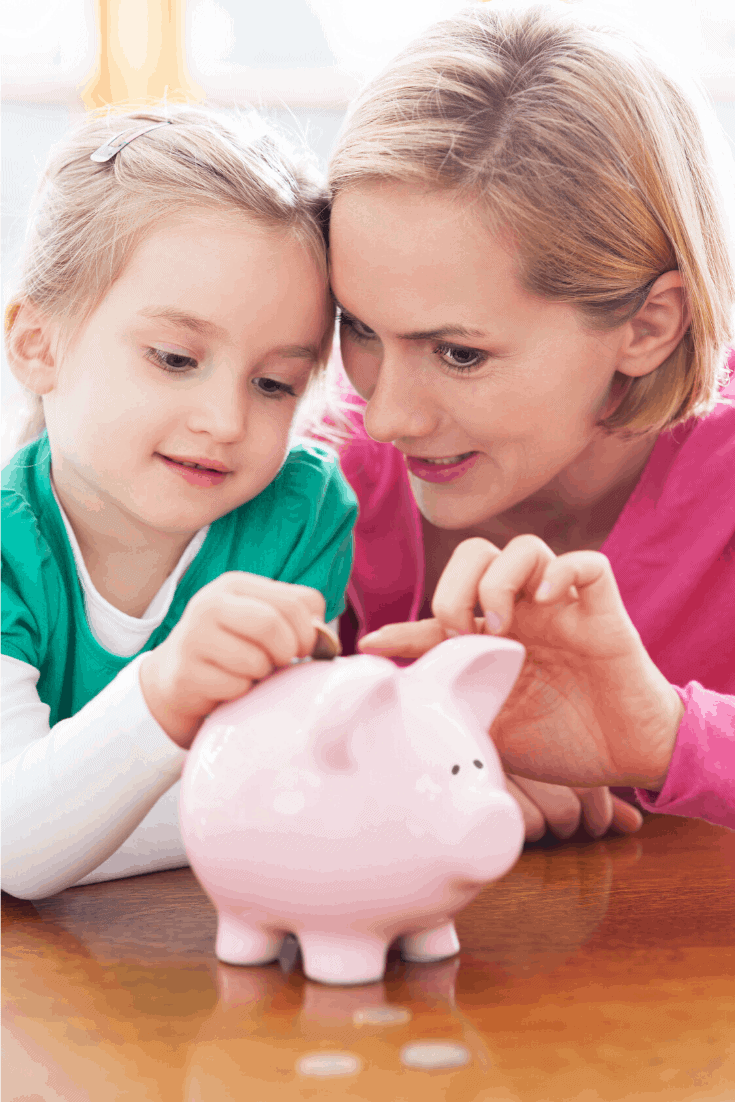 mom and child piggy bank