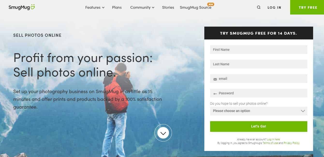 screenshot of smugmug home page