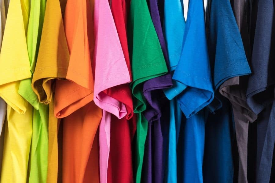 rack of colorful tshirts