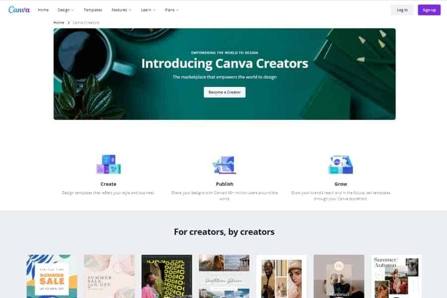 screenshot of canva creators homepage