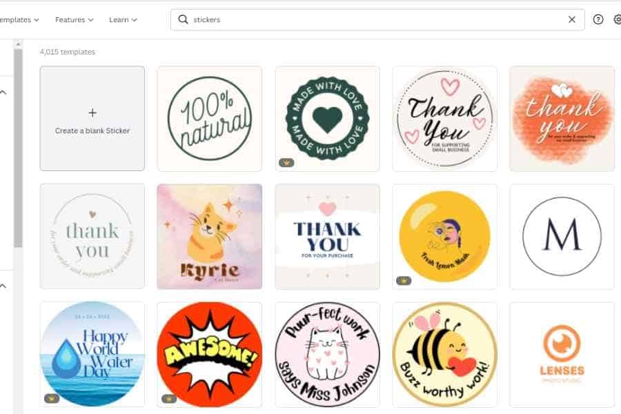 screenshot of canva pro sticker templates