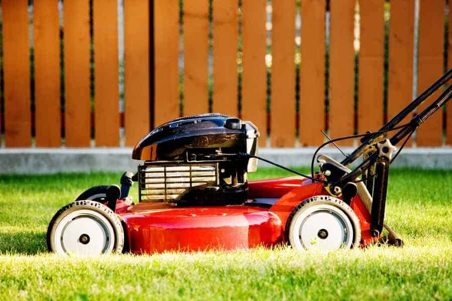 red lawnmower cutting grass