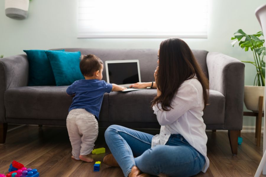 mom working from home with a baby